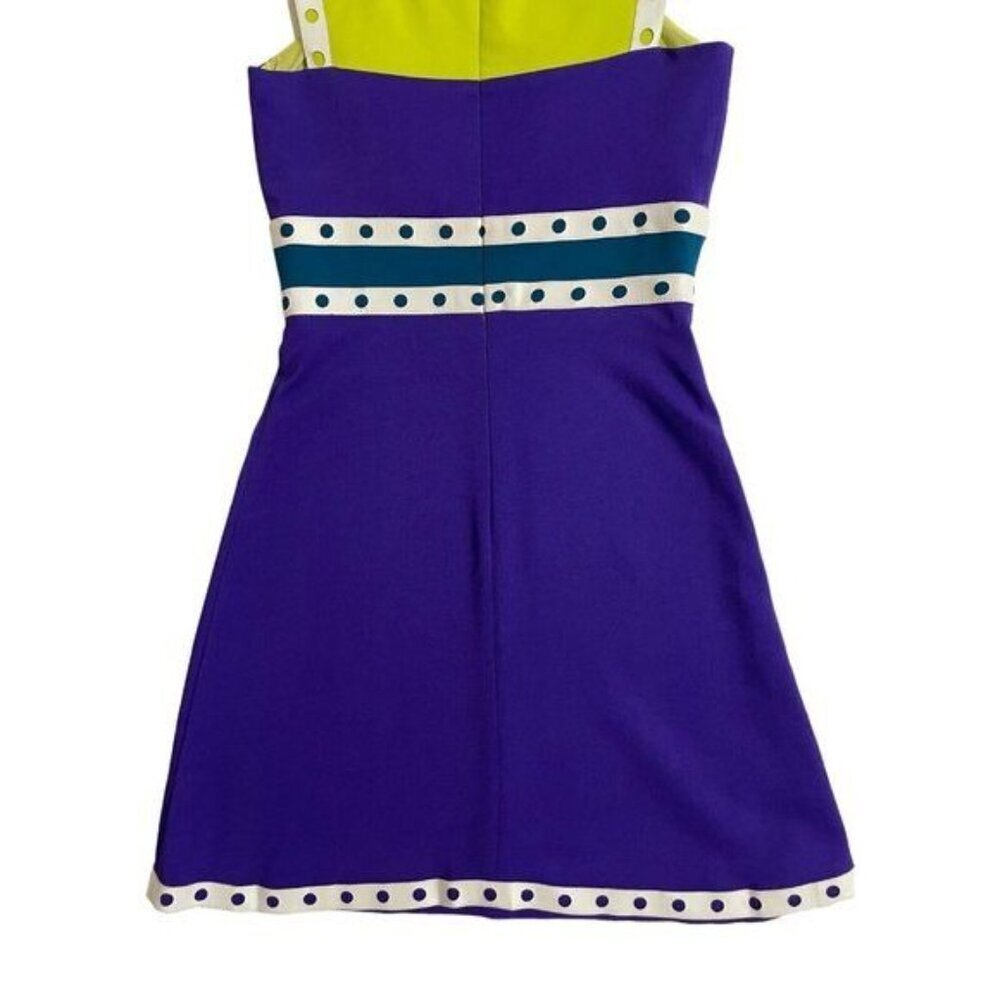 M Missoni Mini Skater Dress Neon Yellow Purple Leather Trim 36 IT 2 US NWT - Picture 9 of 12